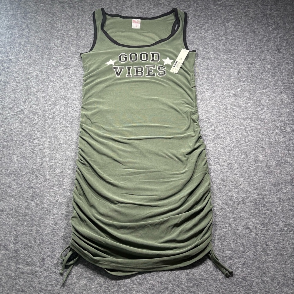 No Boundaries Olive Green Tank Dress with Black Trim